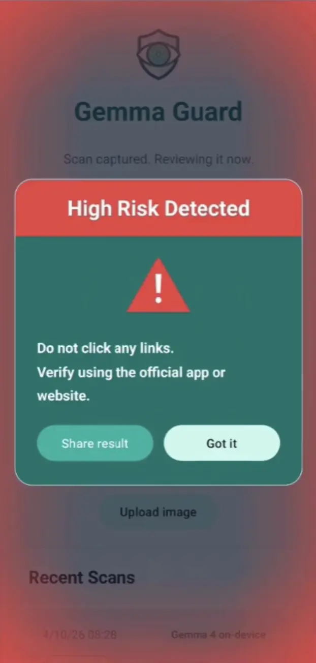 Gemma Guard warning result